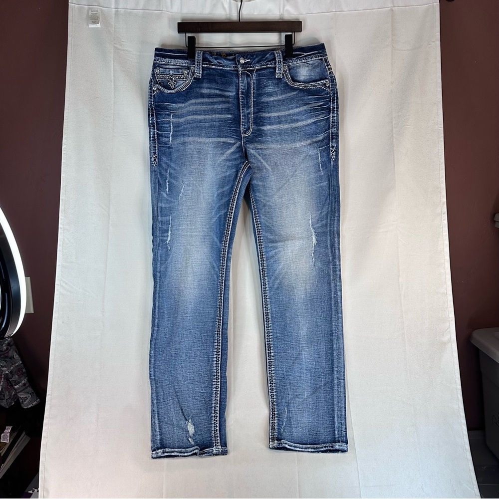 ROCK REVIVAL Women’s Size 36 Denim Jeans Easy Straight Fit Vien Stretch Bling - Picture 2 of 16